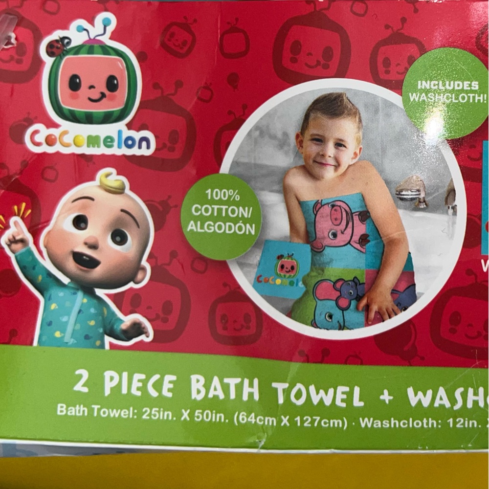 NEW Cocomelon BATH SET toddler TOWEL kids WASHCLOTH  tub time 100% COTTON gift